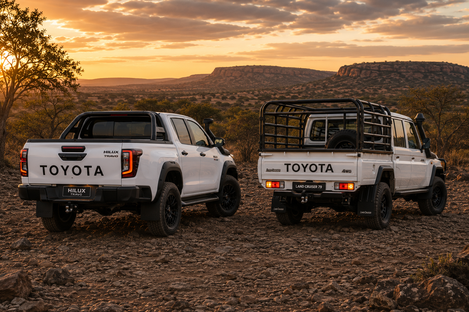 Toyota Hilux Travo vs Land Cruiser 79 rear profile utility design